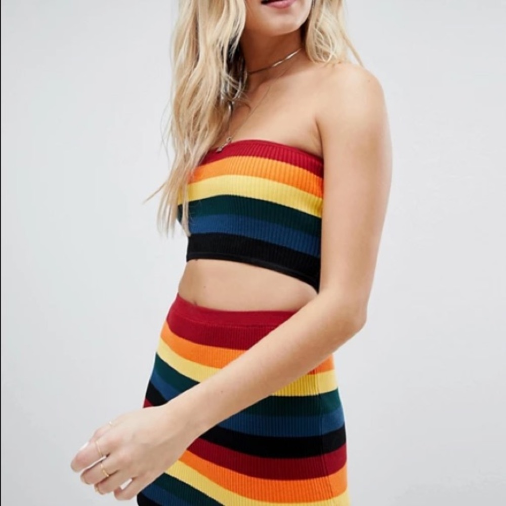 DOLLS KILL WILD HONEY RIBBED RAINBOW SKIRT